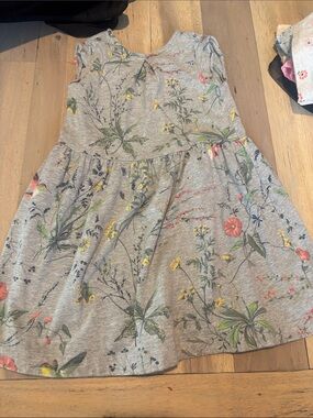 GAP Heather Gray Floral Cotton Dress with Yellow and Pink Accents